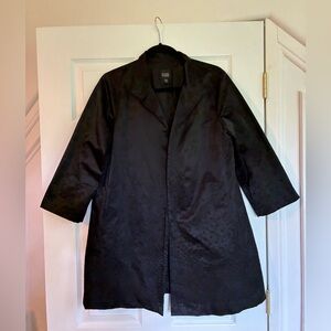Eileen Fisher Black Long Coat/Blazer Silk/Cotton Embroidered Dandelions Sz S